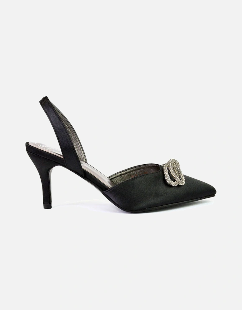 'Marinah' Slingback Diamante Bow Low Heel Court Shoes