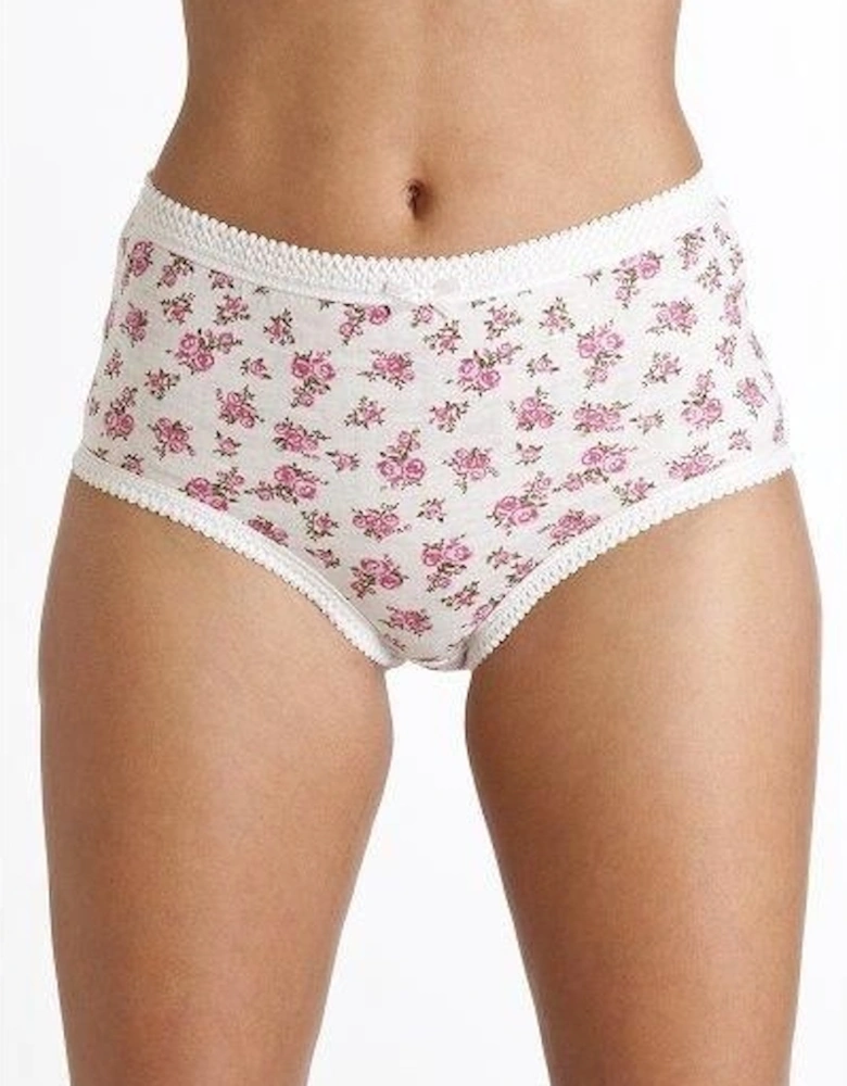 Three Pack High Waisted Comfort Briefs With Frilled Waist Line and Centre Bow