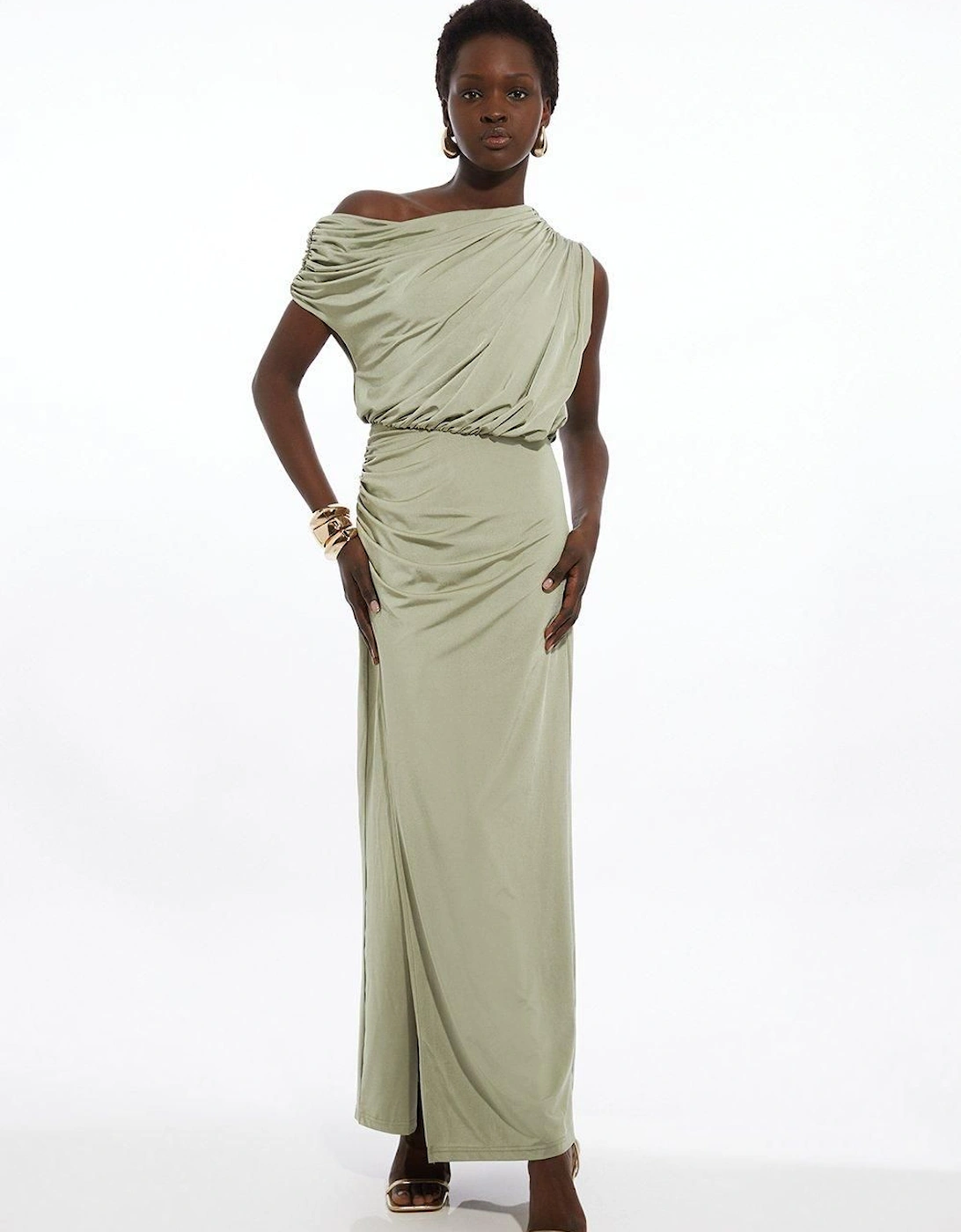 Petite Drapey Slinky Jersey Bardot Maxi Dress, 2 of 1