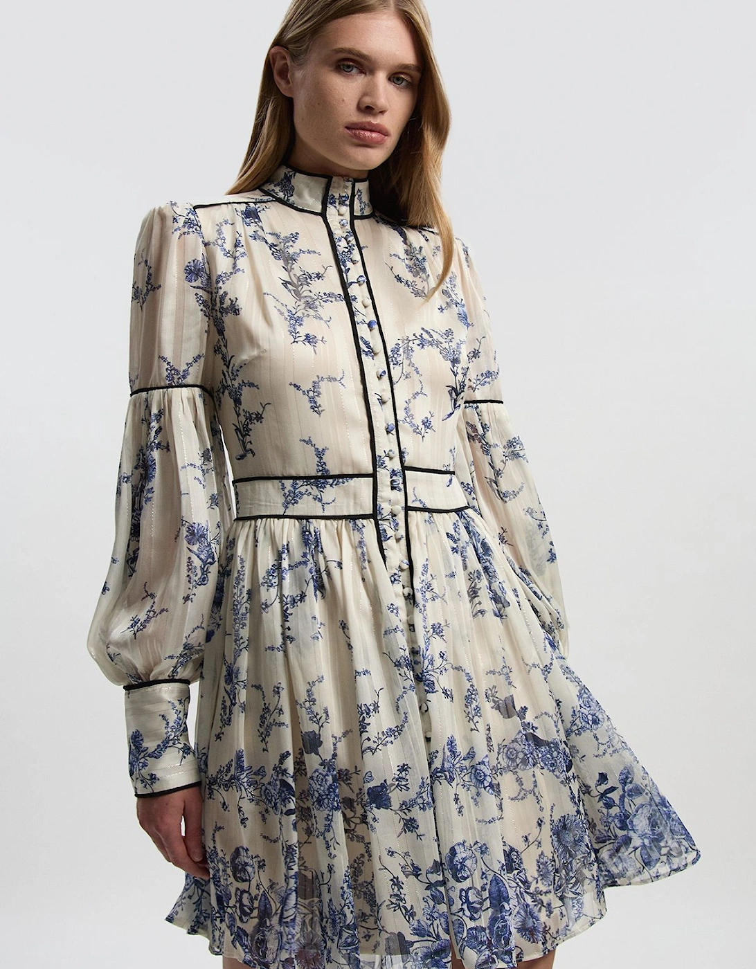 Floral Print Woven Balloon Sleeve Mini Dress, 2 of 1