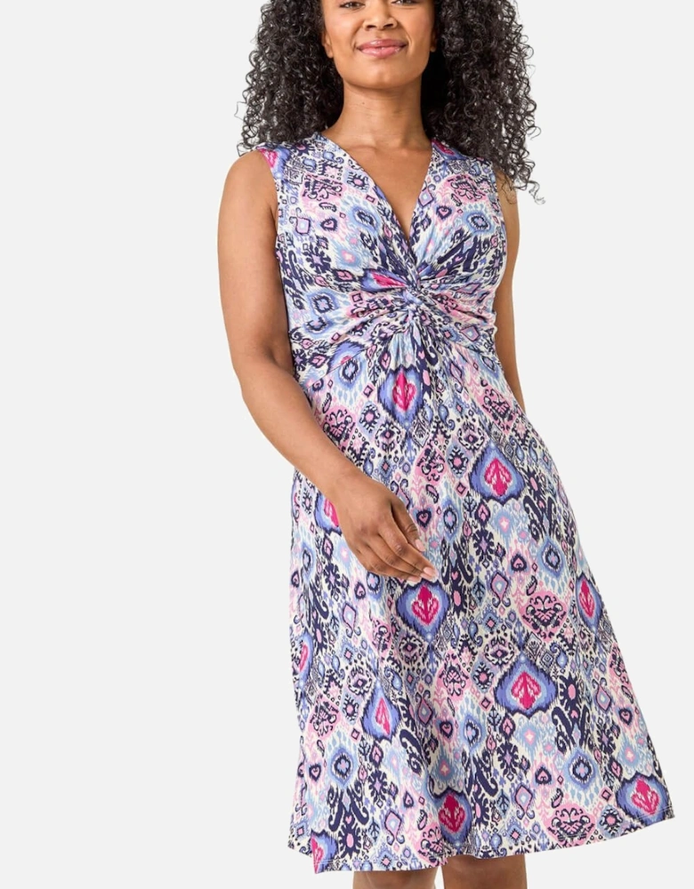 Petite Abstract Twist Front Dress
