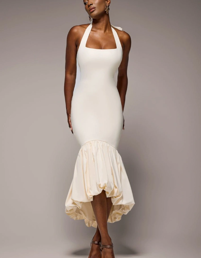 Halter Neck Puff Hem Mermaid Midaxi Dress
