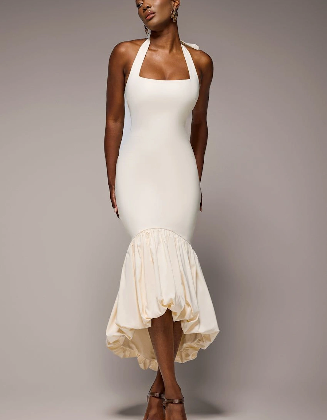 Halter Neck Puff Hem Mermaid Midaxi Dress, 2 of 1