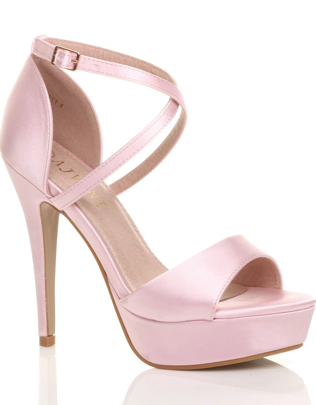 High  Heel Crossed Straps Platform Satin 2 Part Heels, 2 of 1