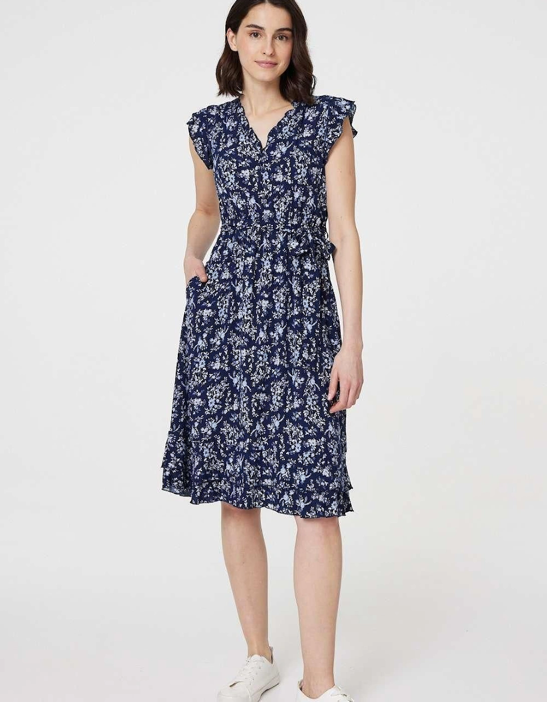 Ditsy Floral Tie-Waist Knee Length Dress, 2 of 1