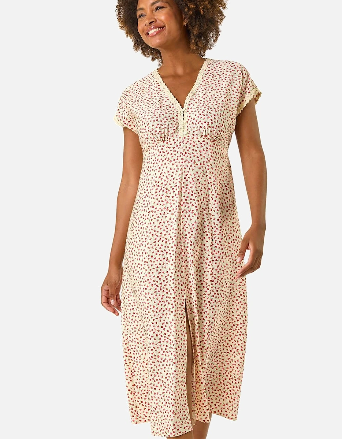 Ditsy Lace Trim Midi Dress, 2 of 1
