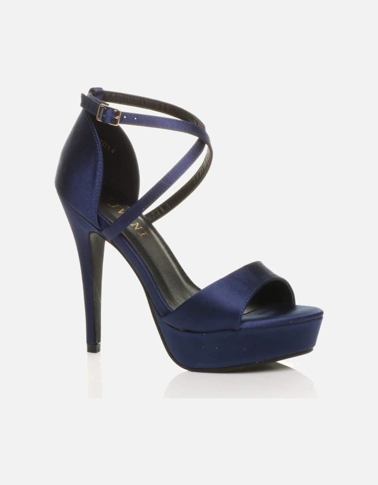 High  Heel Crossed Straps Platform Satin 2 Part Heels
