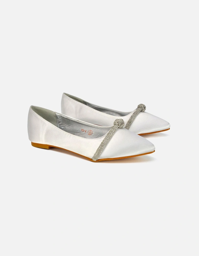 'Halley' Flat Heel Pointed Toe Sparkly Embellished Diamante Bridal Pumps