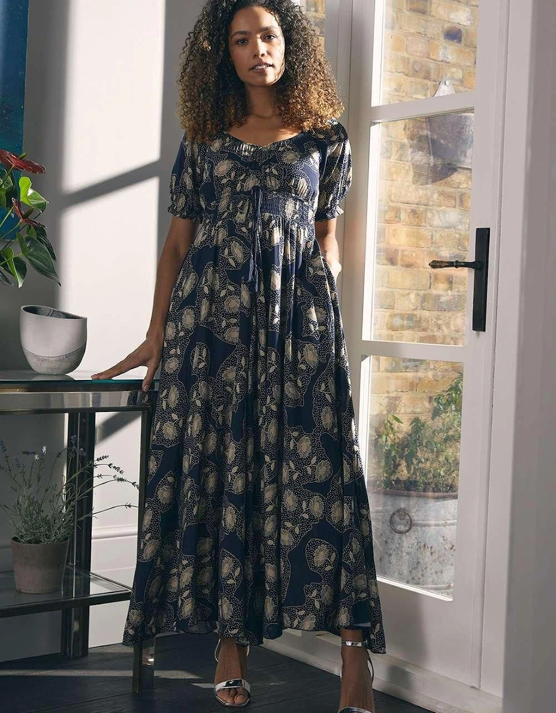 Printed Shirred Waist Maxi Dress, 2 of 1