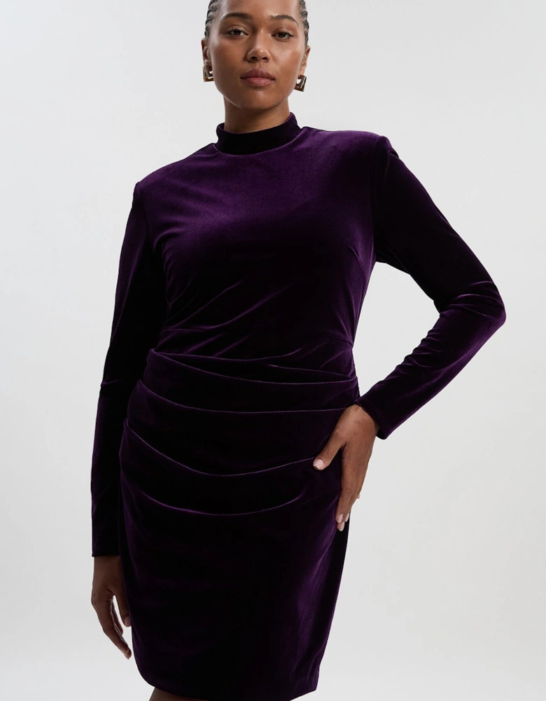Plus Size Tailored Velvet High Neck Mini Dress