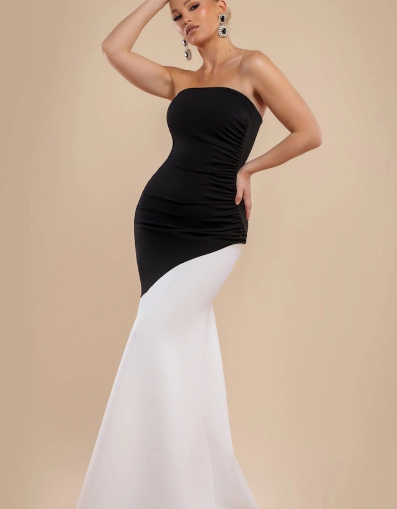 Sleeveless Mermaid Hem Monochrome Contrast Maxi Dress