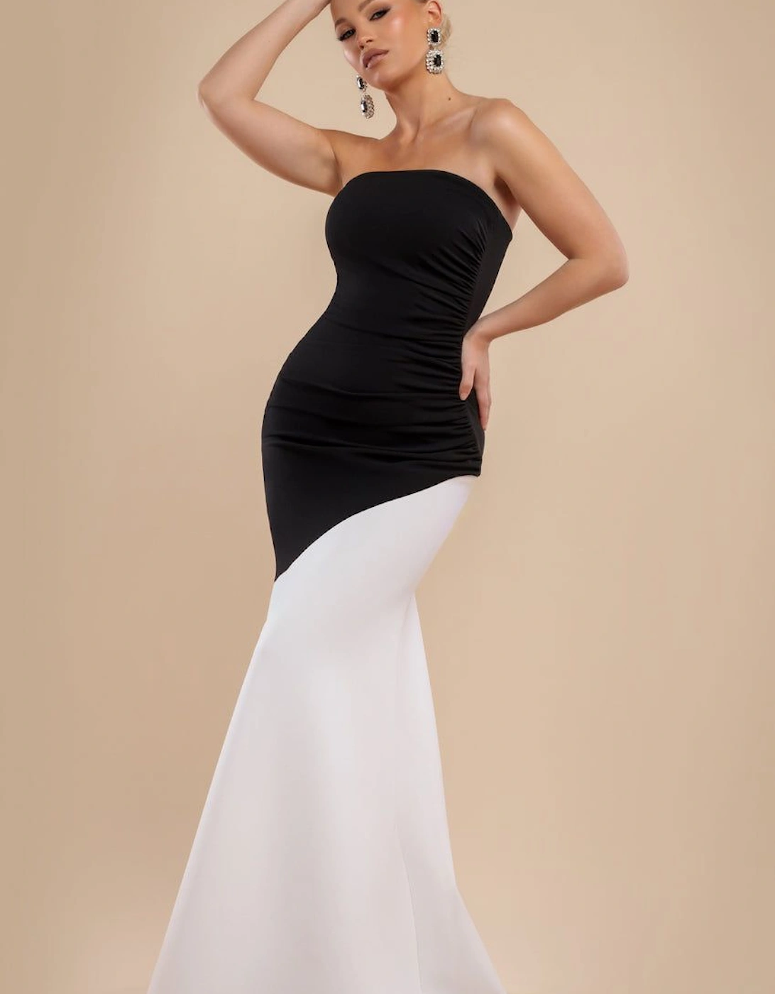 Sleeveless Mermaid Hem Monochrome Contrast Maxi Dress, 2 of 1