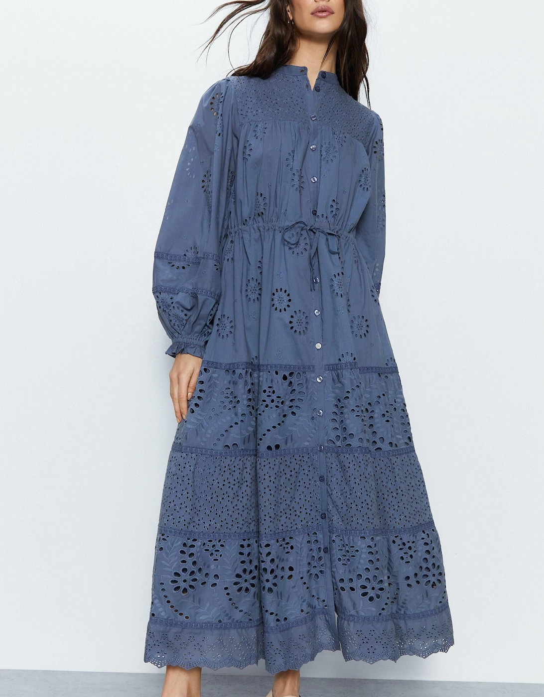 Broderie Drawstring Waist Midi Dress, 2 of 1