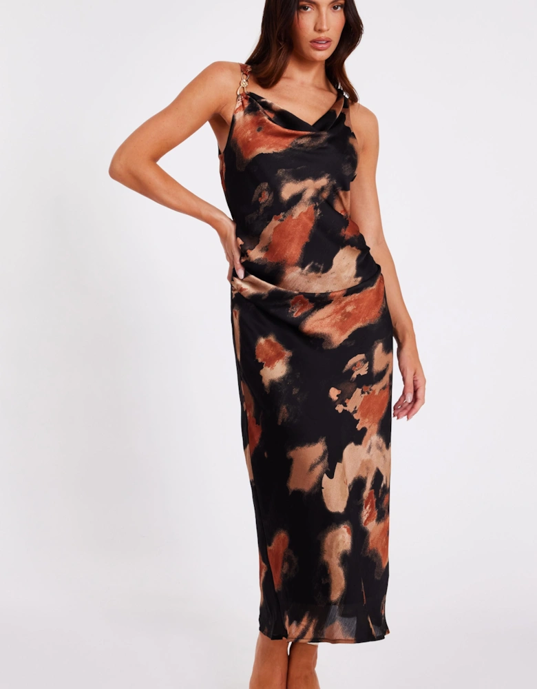Black Printed Cowl Neck Midaxi Dress