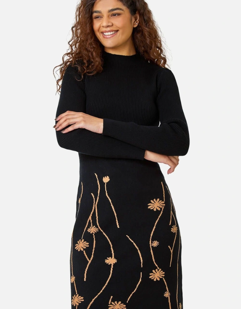 Ribbed Knit Floral Stretch Dress