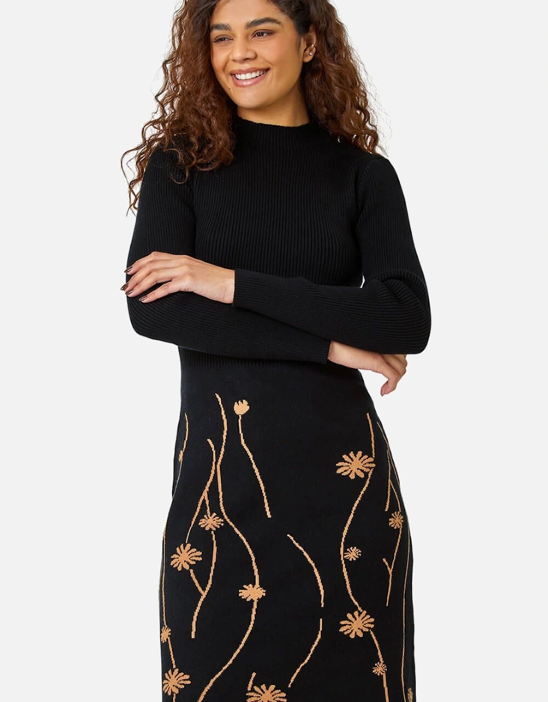 Ribbed Knit Floral Stretch Dress, 2 of 1