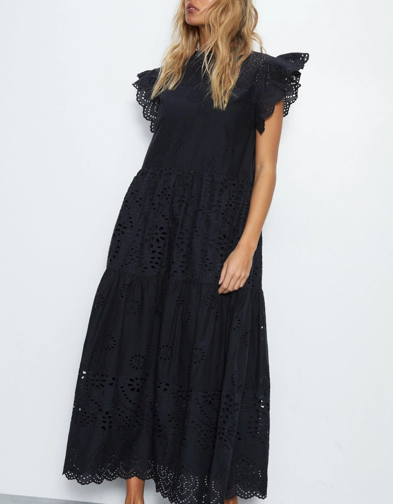 Broderie Mix Tiered Midi Dress