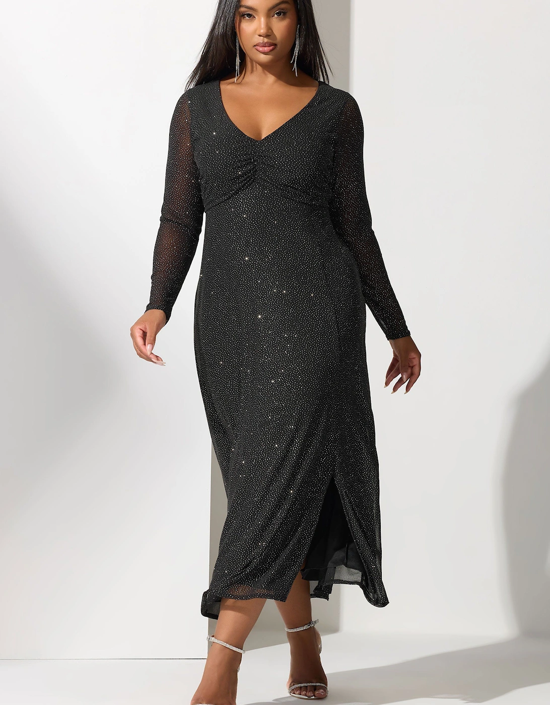 Glitter Ruched Front Maxi Dress, 2 of 1