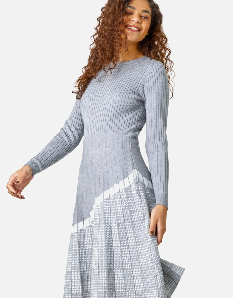Pleated Border Ribbed Knit Dress