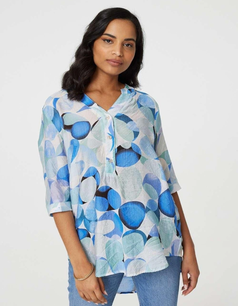 Printed 1/2 Sleeve Curve Hem Blouse