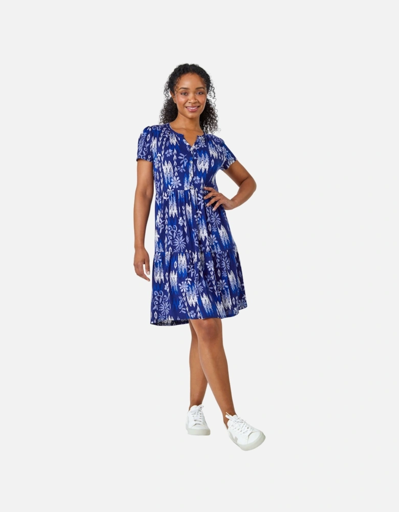 Petite Aztec Print Tiered Shirt Dress