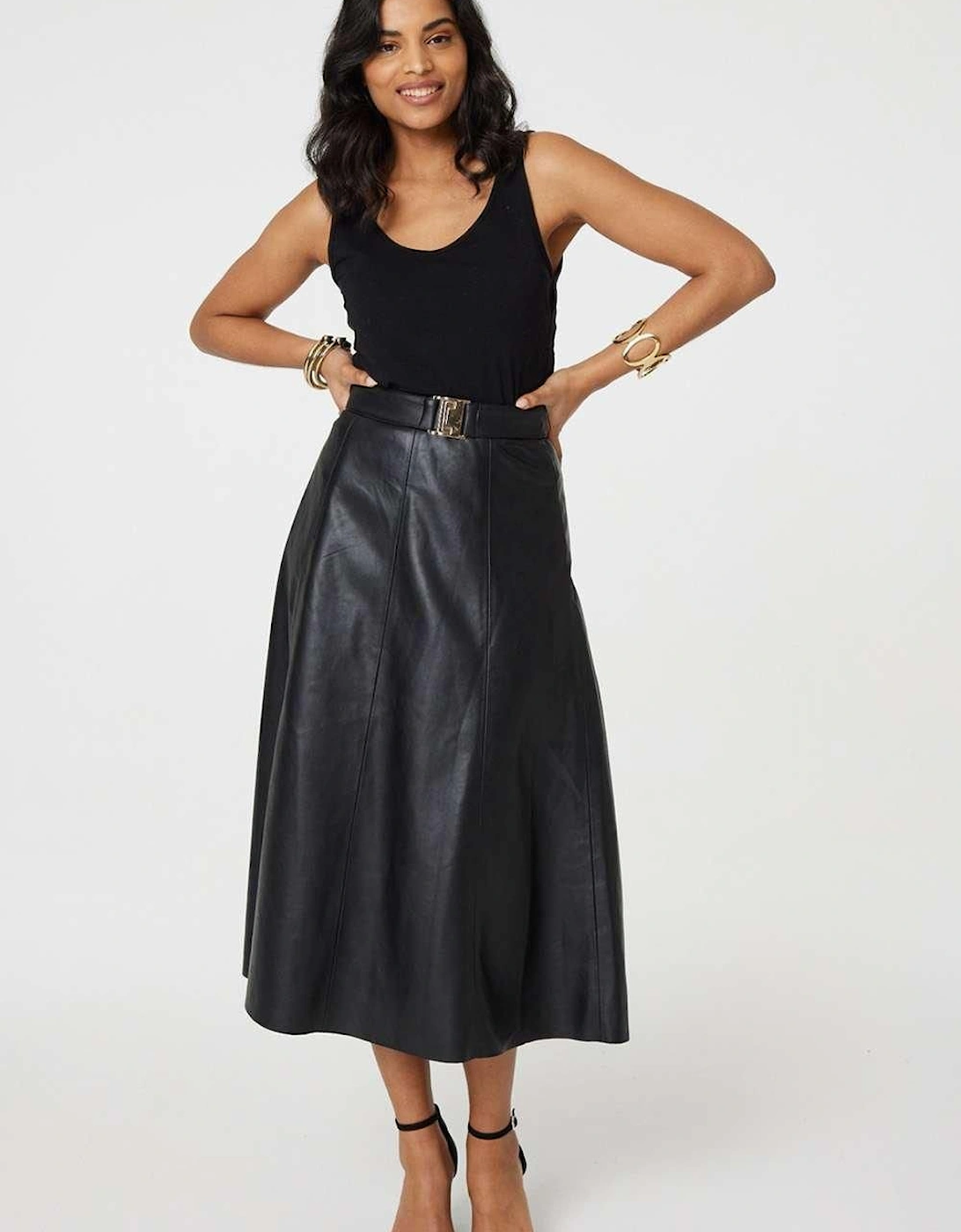 Faux Leather Belted Midi Skirt, 2 of 1