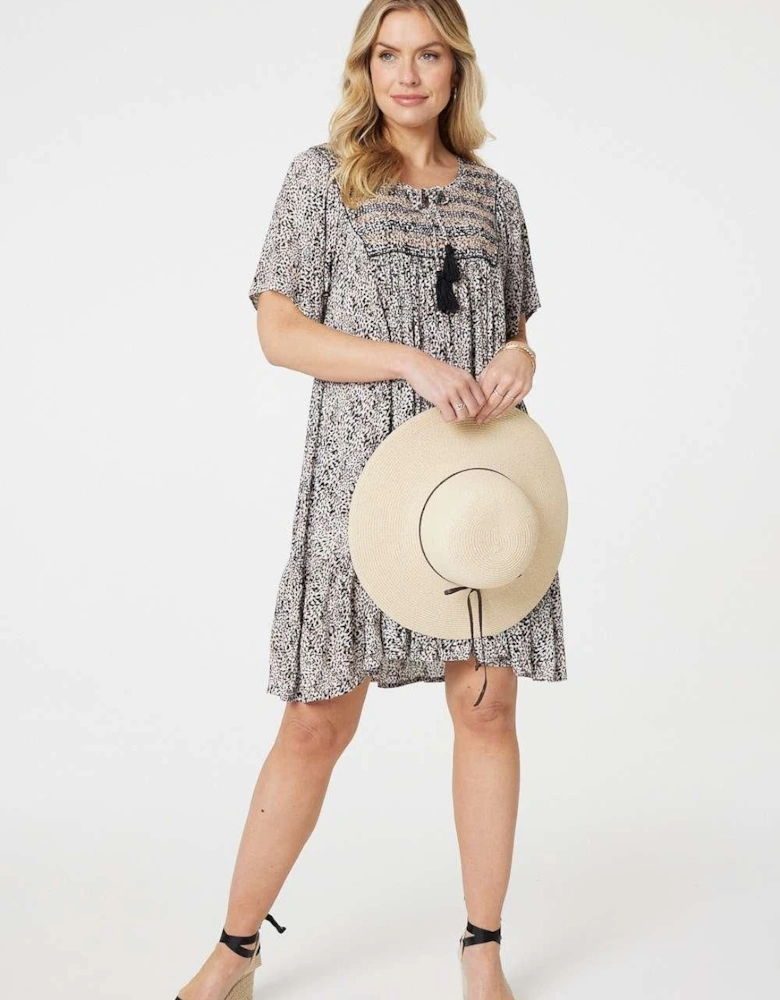 Animal Print Knee Length Smock Dress