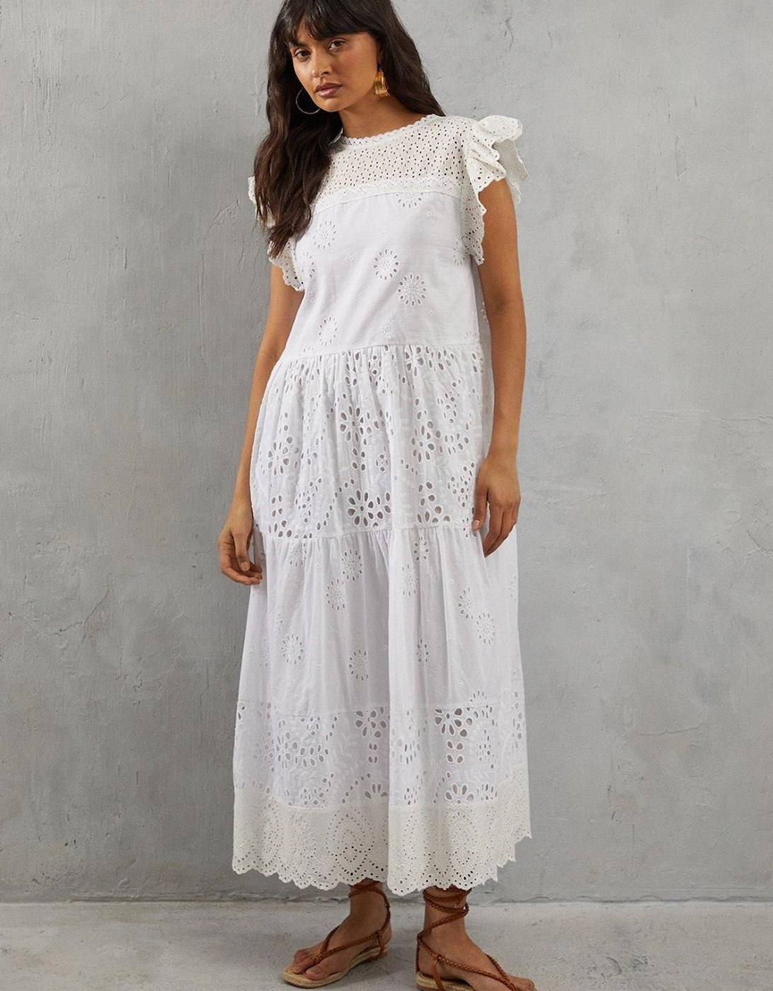 Broderie Mix Tiered Midi Dress, 2 of 1