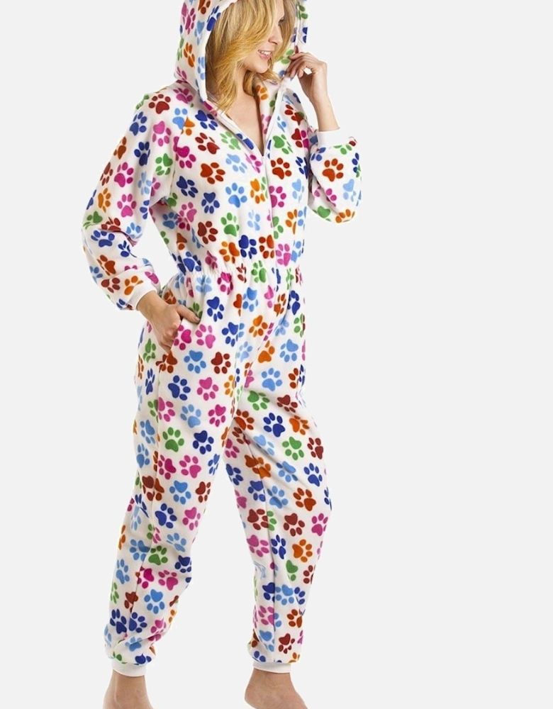 Luxury All In One Paw Print Hooded Fleece Onesie