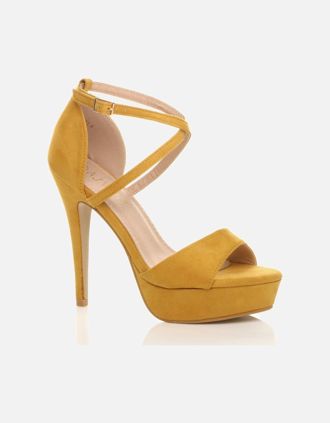 High  Heel Crossed Straps Platform Faux Suede 2 Part Heels, 2 of 1