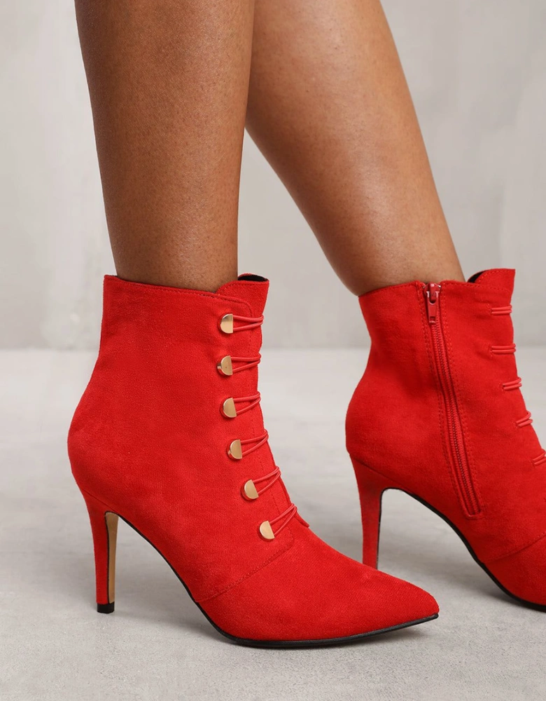 'Leane' Pointed Toe Mid Heel Ankle Boots With Gold Buttons