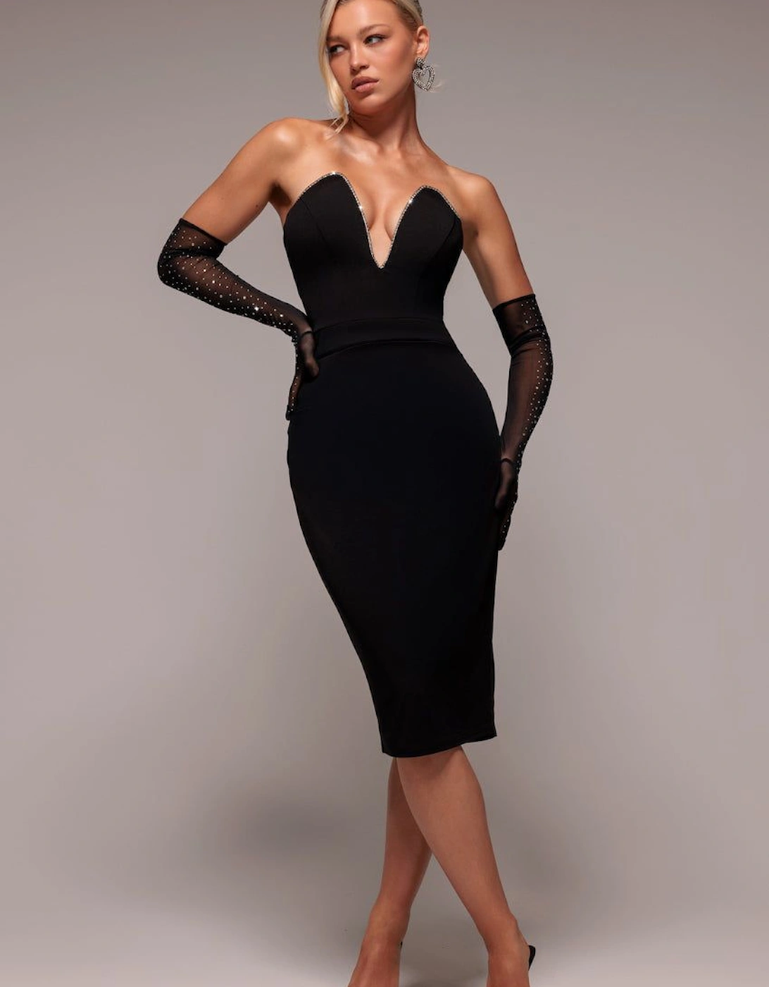 Strapless Super Plunge Diamante Neck Midi Dress, 2 of 1