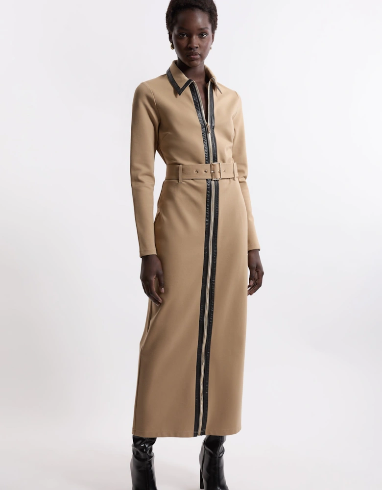 Ponte And Pu Mix Maxi Dress