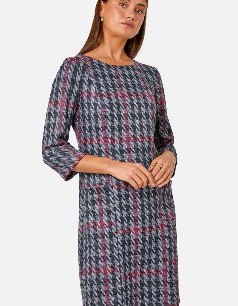 Houndstooth Pocket Shift Stretch Dress