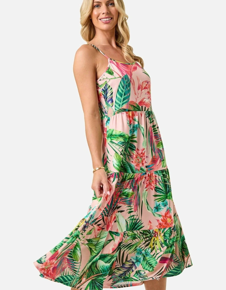 Petite Tropical Strappy Tiered Dress