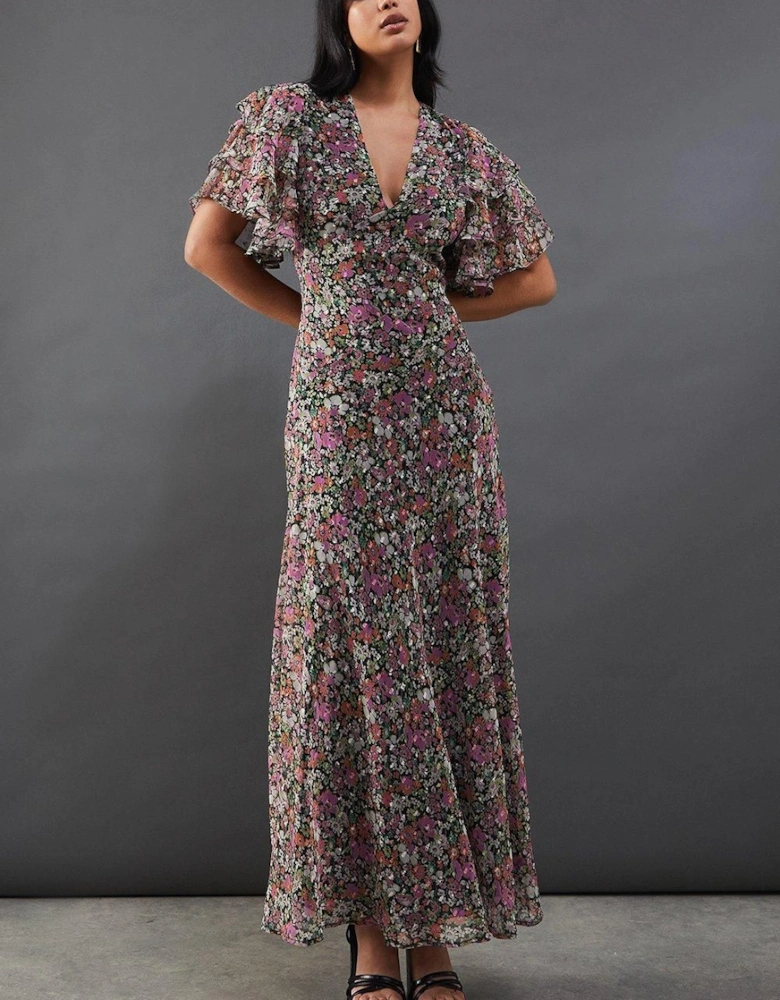 Daisy Floral Print Chiffon Maxi Dress