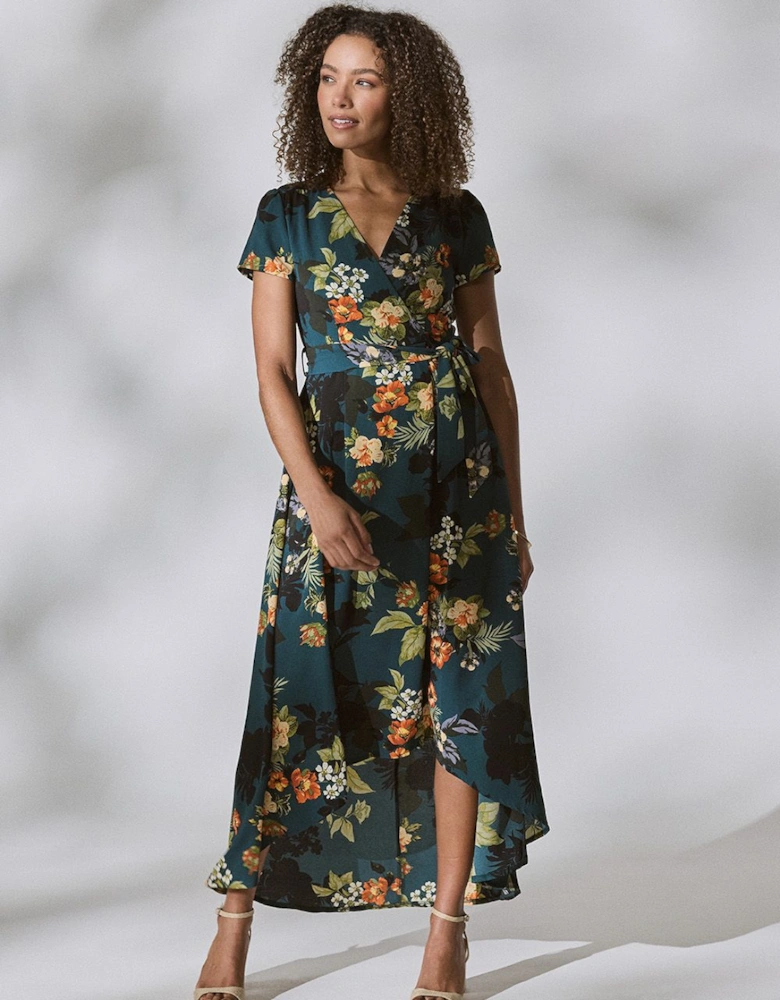 Floral High Low Wrap Maxi Dress