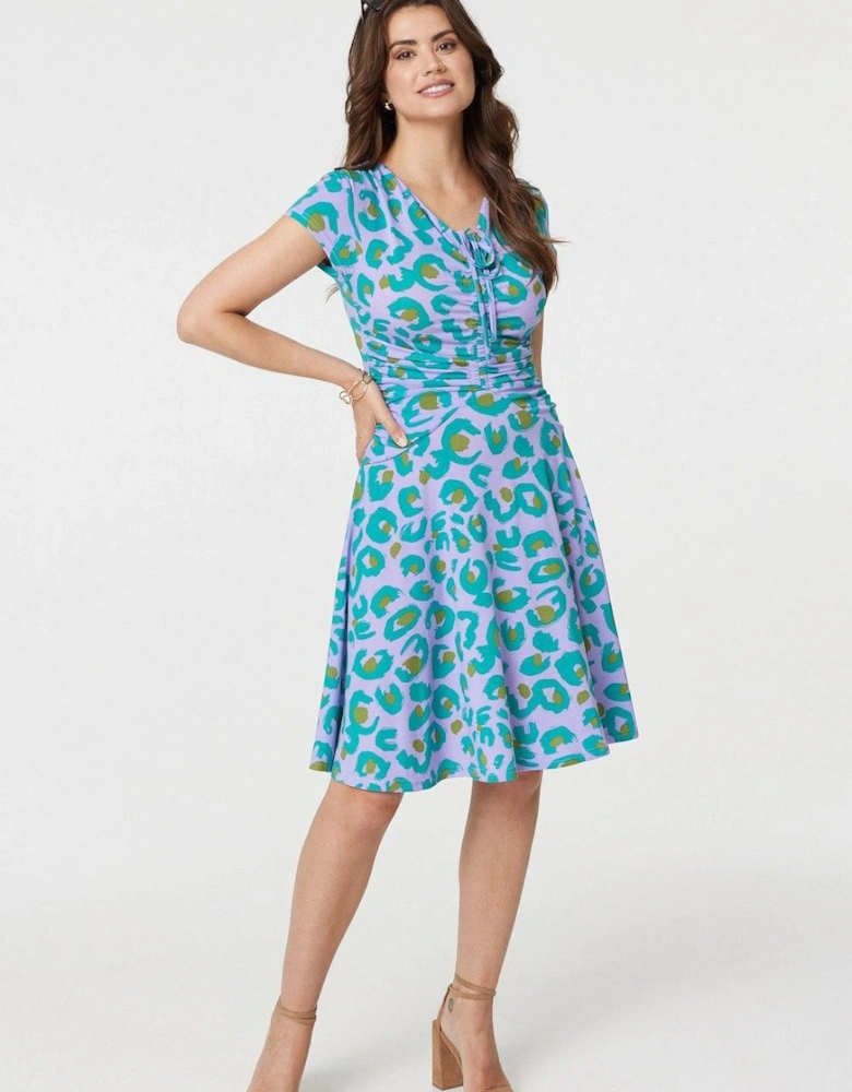Animal Print Ruched Front Jersey Dress