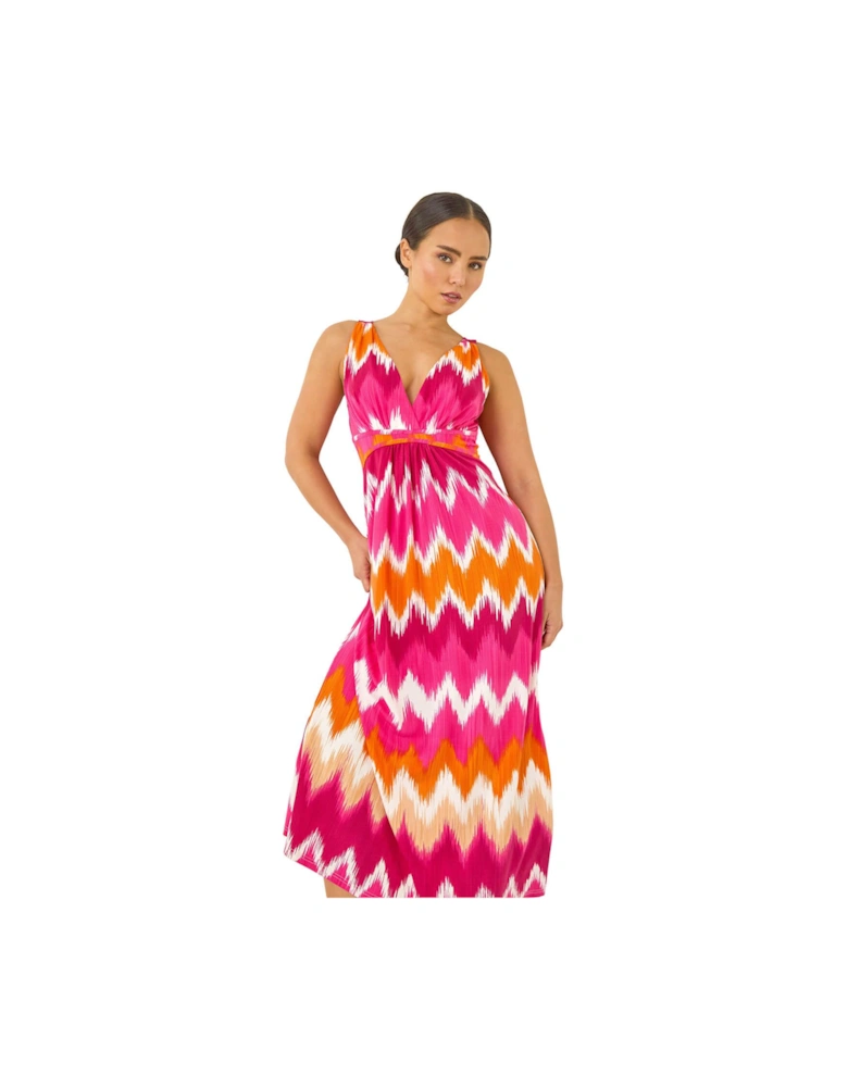 Petite Aztec Print V-Neck Maxi Dress