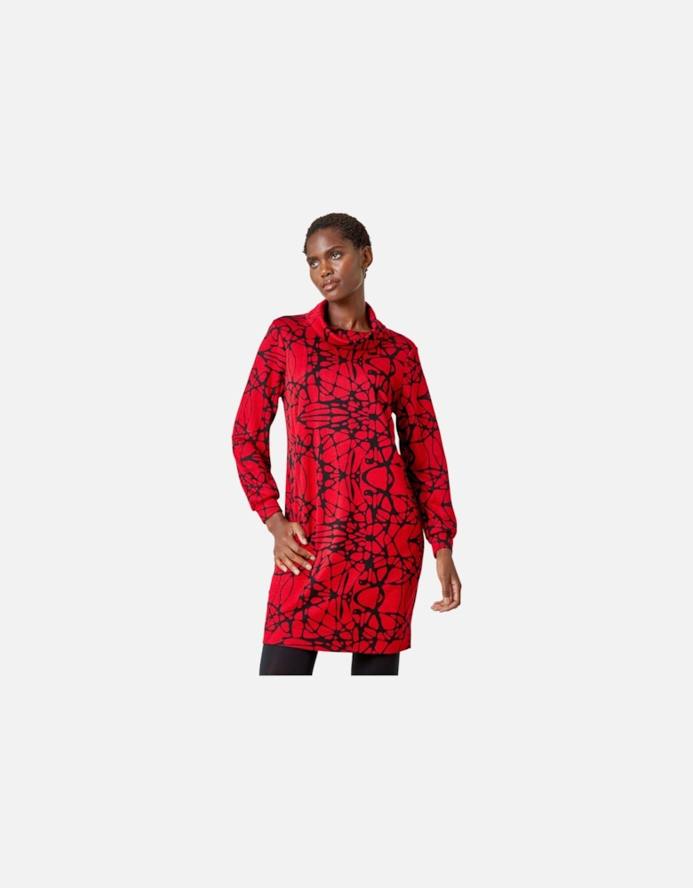 Abstract Cowl Neck Pocket Shift Dress