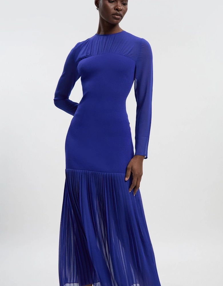 Woven Knit Mix Pleated Midi Dress