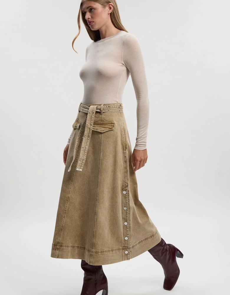 Denim Belted Full Skirt