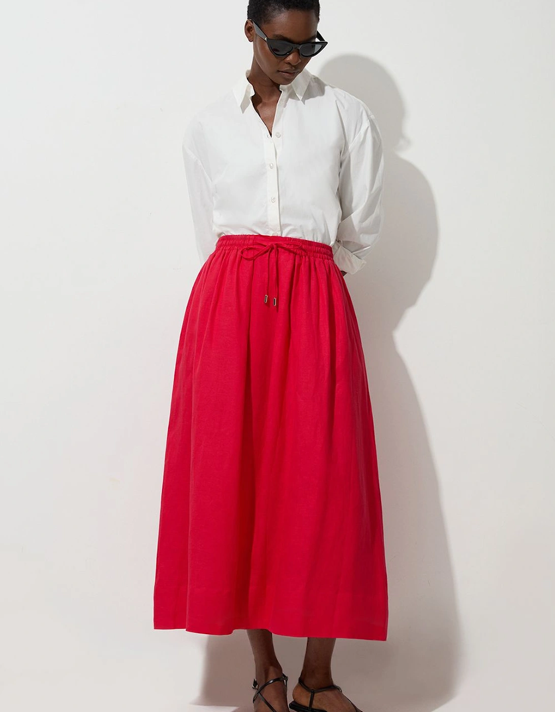 Viscose Linen Tie Waist Woven Full Midi Skirt, 2 of 1