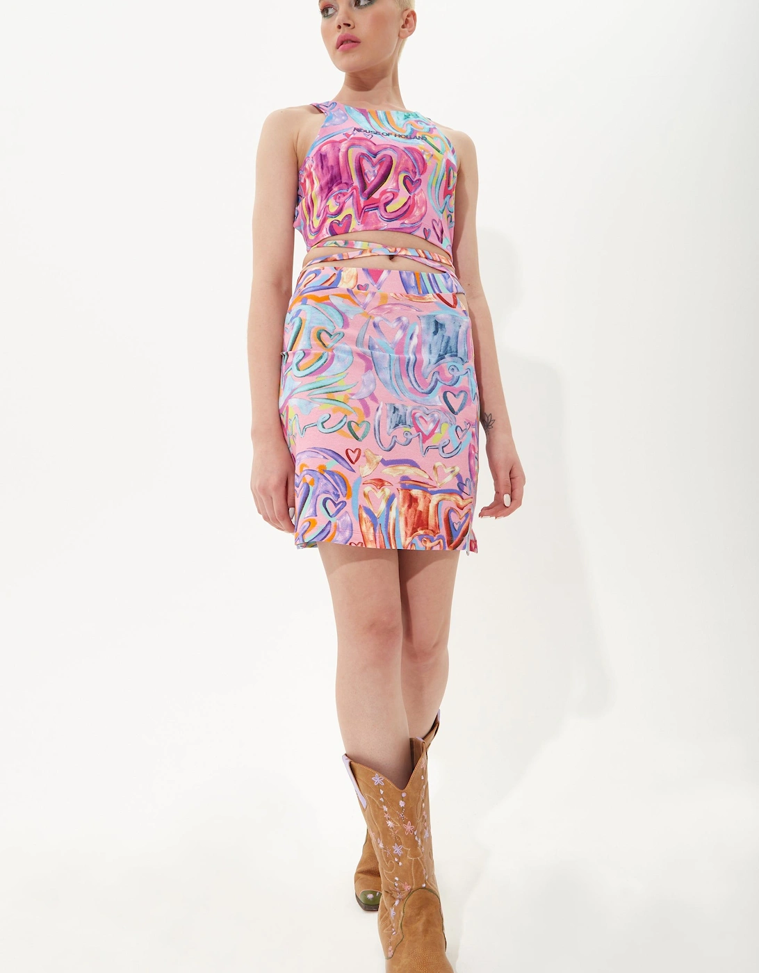 Heart Print Mini Jersey Skirt, 2 of 1