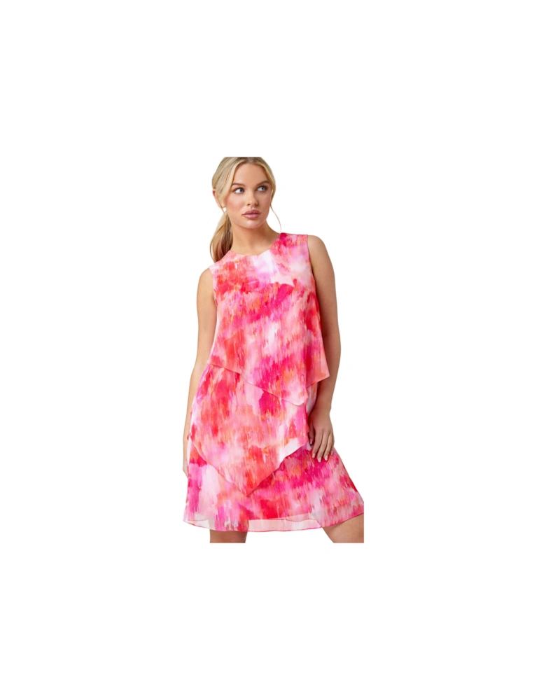 Petite Abstract Tiered Chiffon Shift Dress