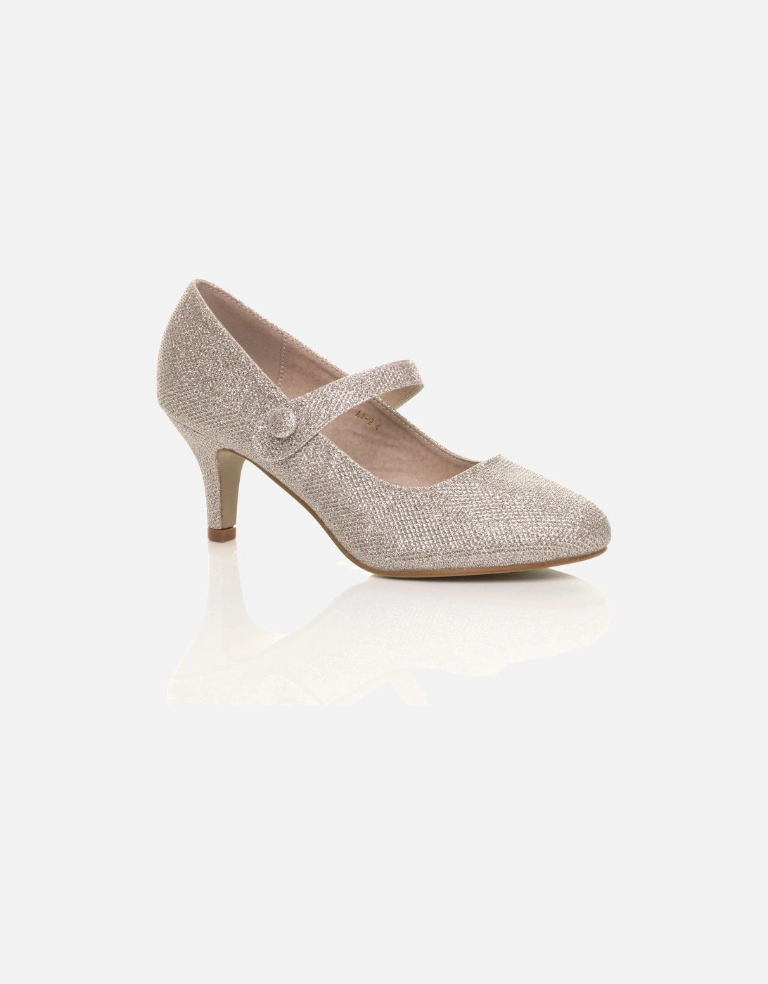 Mid Kitten Heel Mary Jane Glitter Mesh Court Shoes, 2 of 1