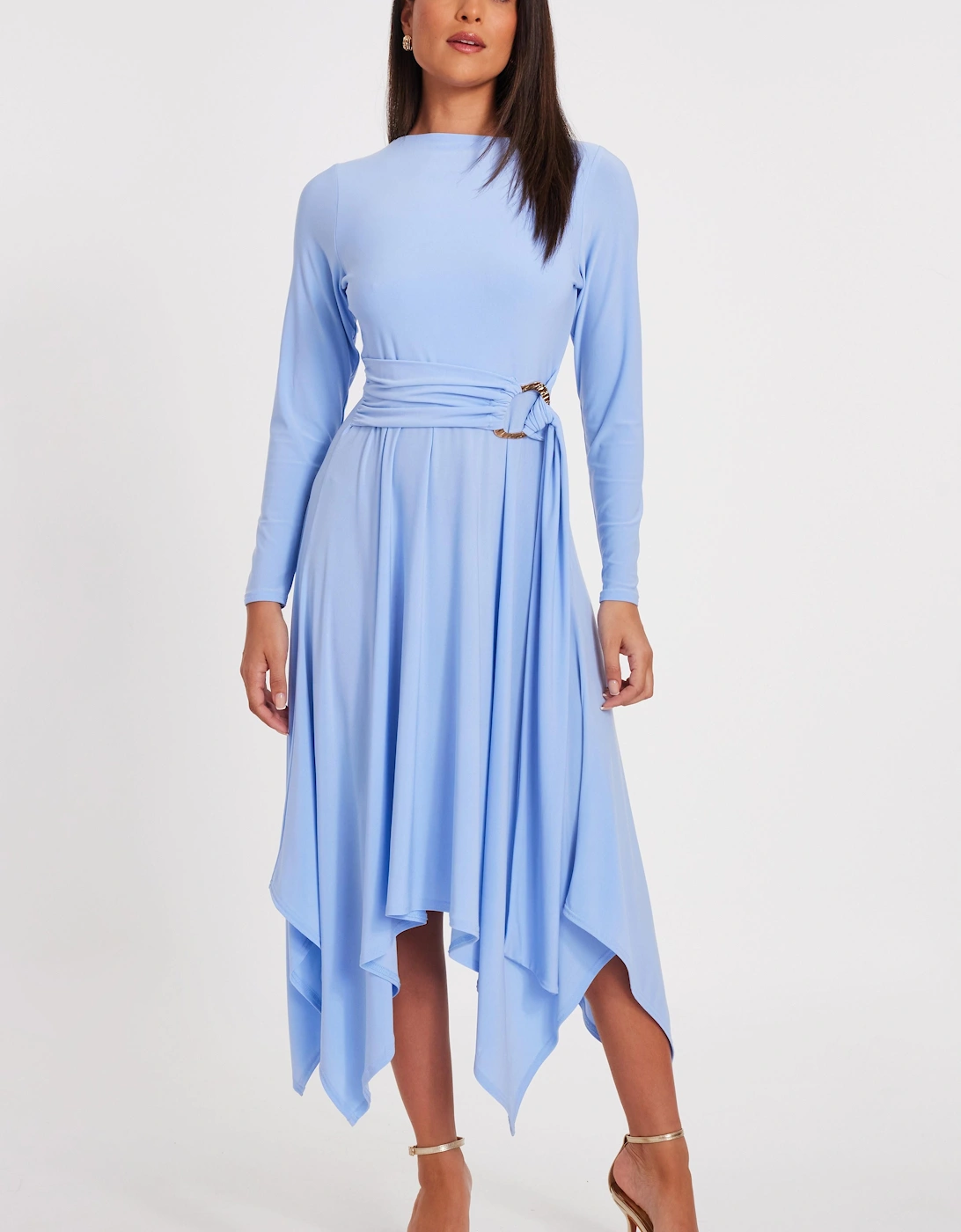Light Blue Asymmetric Hem Midaxi Dress, 2 of 1