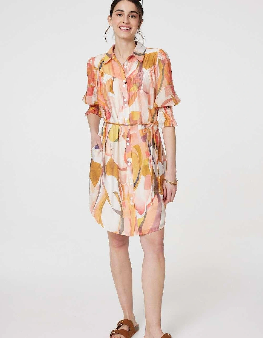 Printed 3/4 Puff Sleeve Shirt Dress, 2 of 1