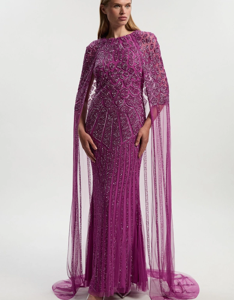 Premium Embellished Caped Maxi Dress