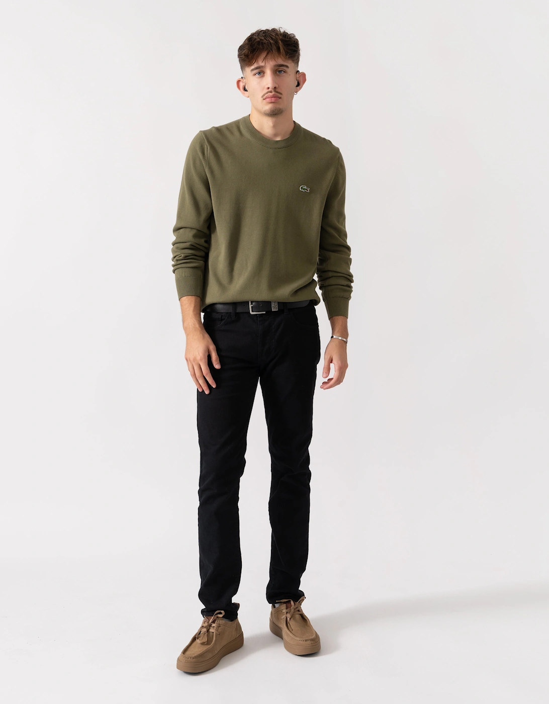 Mens Organic Cotton Crew Neck Sweater - Olive E9F